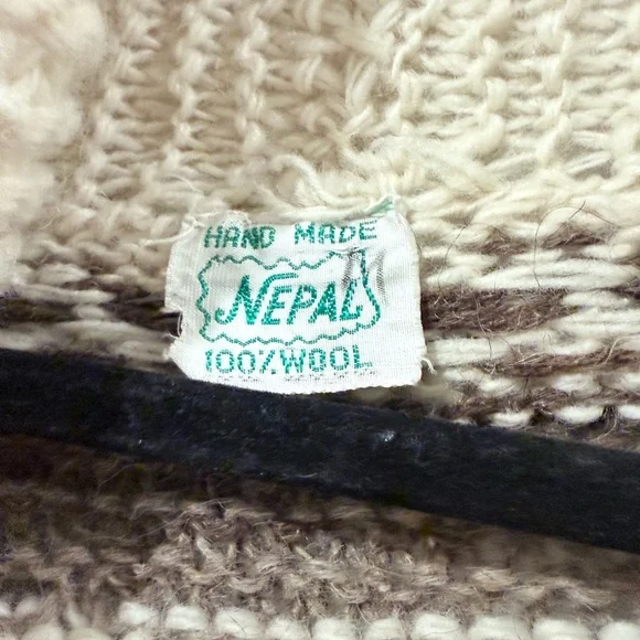 Handmade 100% Wool Fair Isle Retro Cardigan Sweater - Cream and Brown Size M - Picture 5 of 5